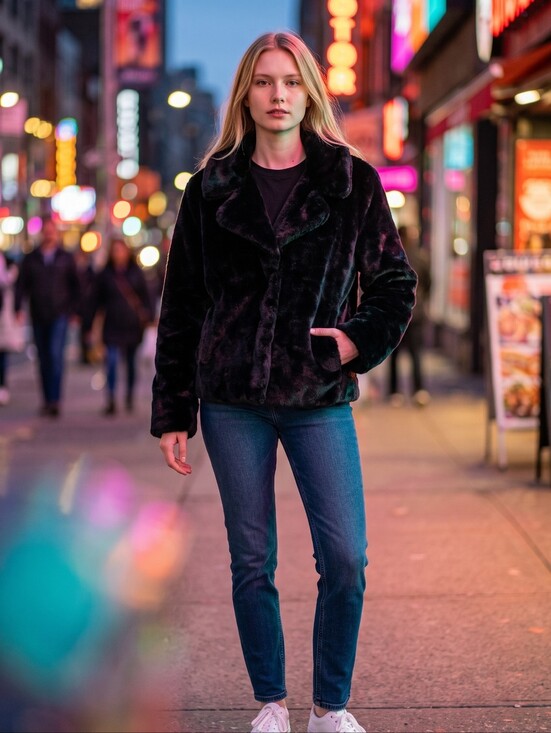 Time and Tru Jackets & Blazers - Time and Tru Black Faux Fur Teddy Jacket